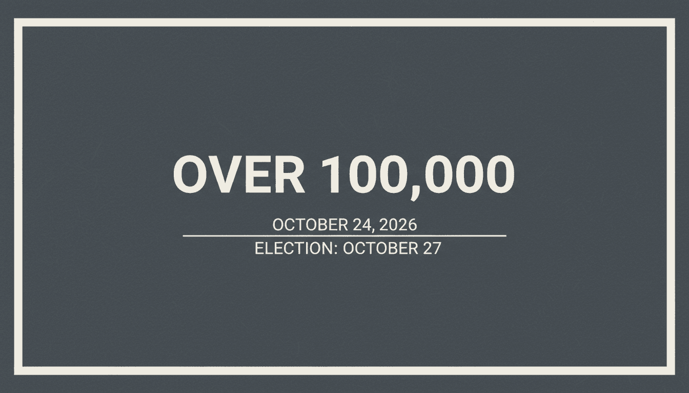 Minimalist graphic card showing the number over 100000 for the Tel Aviv pre-election rally