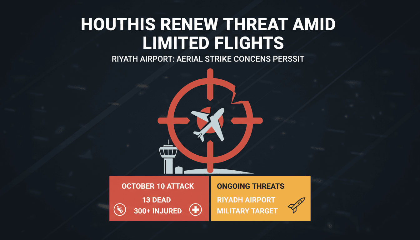 A graphic showing the recent attack on Riyadh's airport and the ongoing military threats from Houthis.