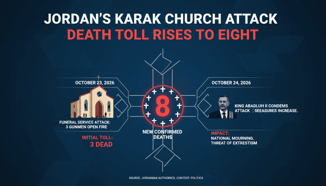 A somber scene depicting the aftermath of the church shooting in Jordan, highlighting the impact on the community.