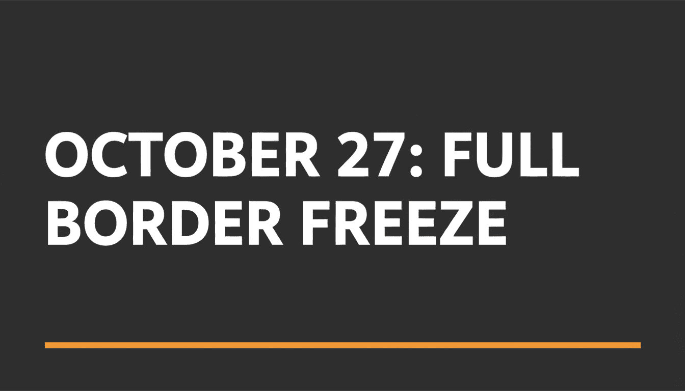 Minimalist graphic highlighting the October 27 West Bank land crossings closure text against a dark background