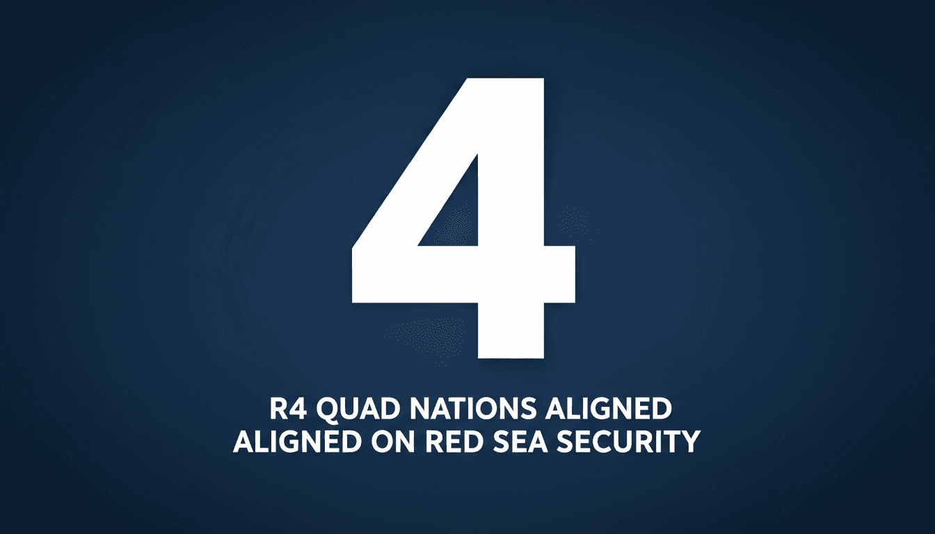 Minimalist graphic highlighting the 4 Quad nations meeting in Istanbul over Houthi strikes and Red Sea security
