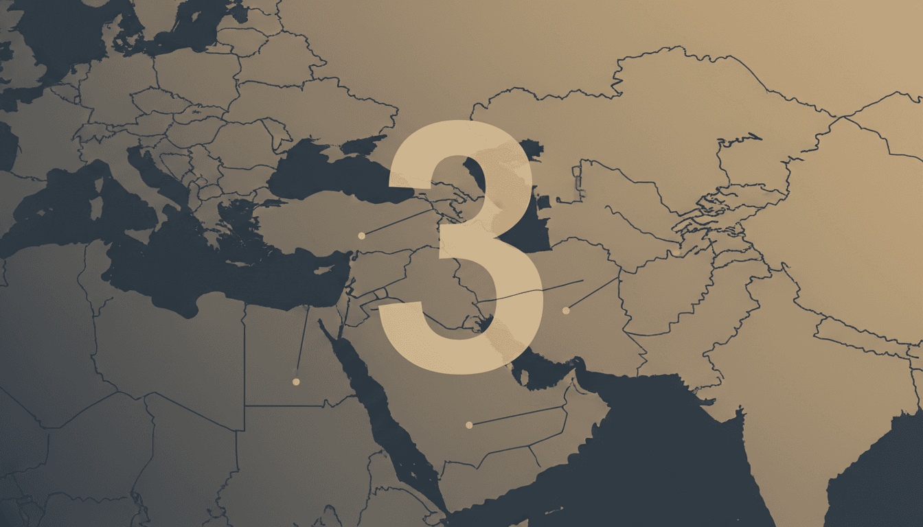 Minimalist graphic highlighting three partner nations meeting in Tehran for regional security talks