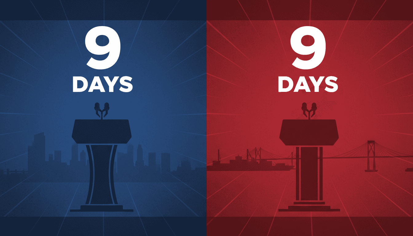 Minimalist graphic highlighting the 2026 midterm elections dueling Michigan rallies with bold countdown text
