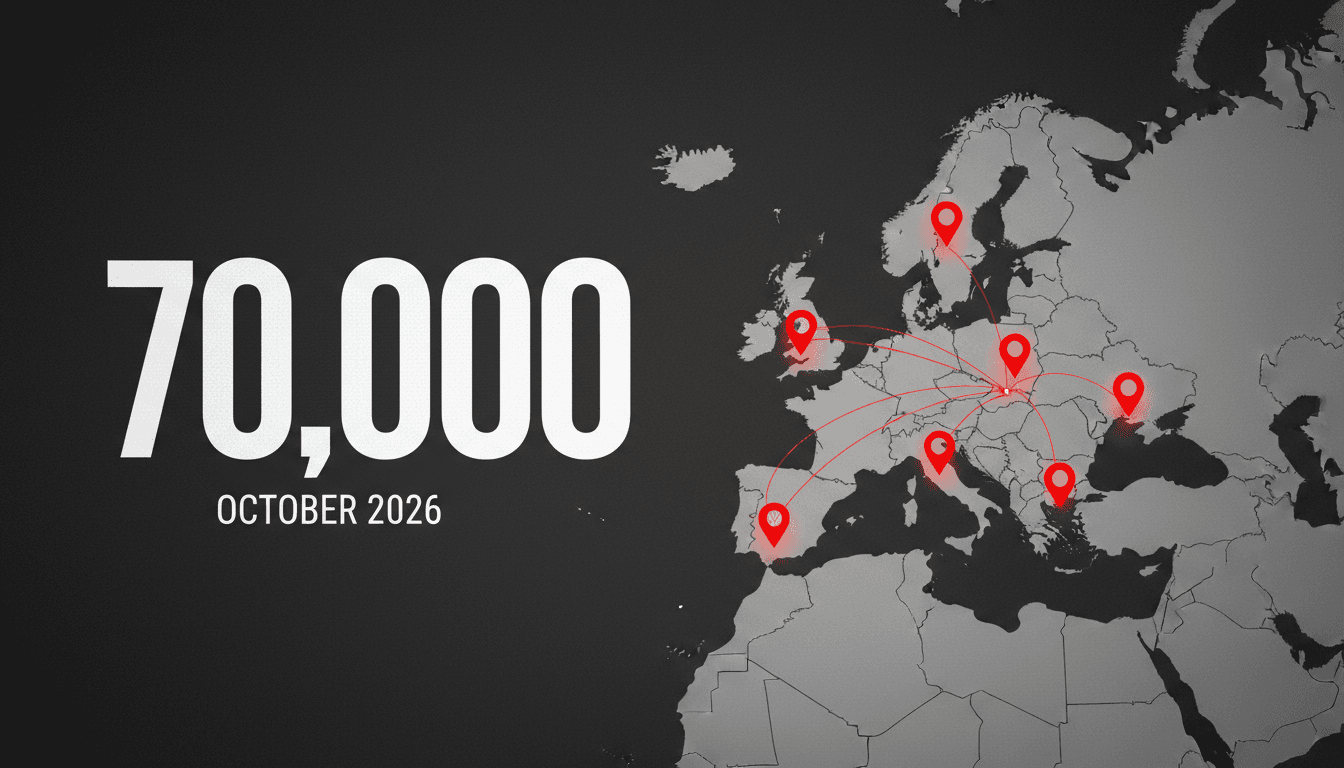Bold graphic highlighting 70000 security deployments during Europe protests and city unrest