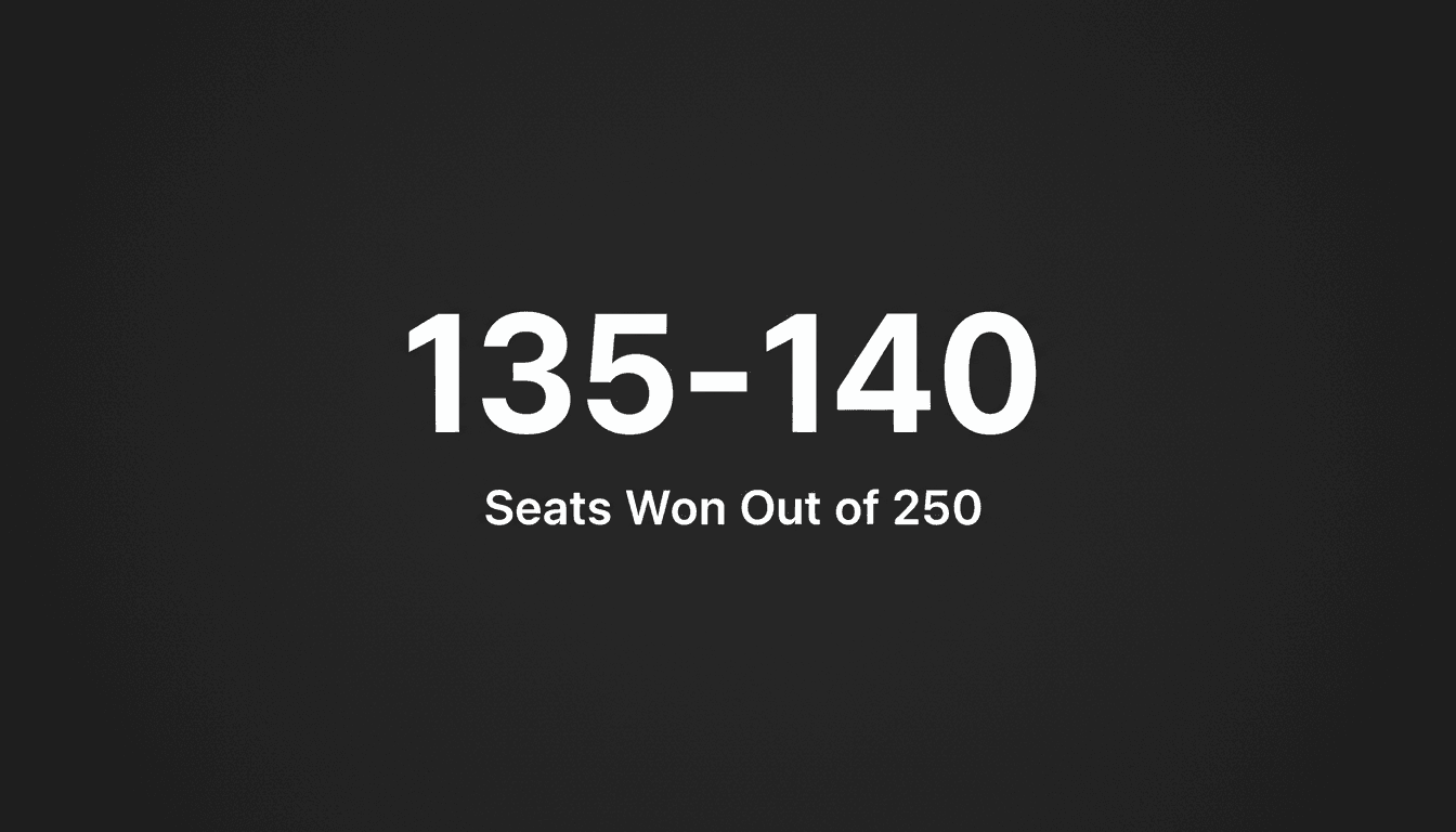 Minimalist dark graphic displaying parliamentary seat totals for the Serbian election results