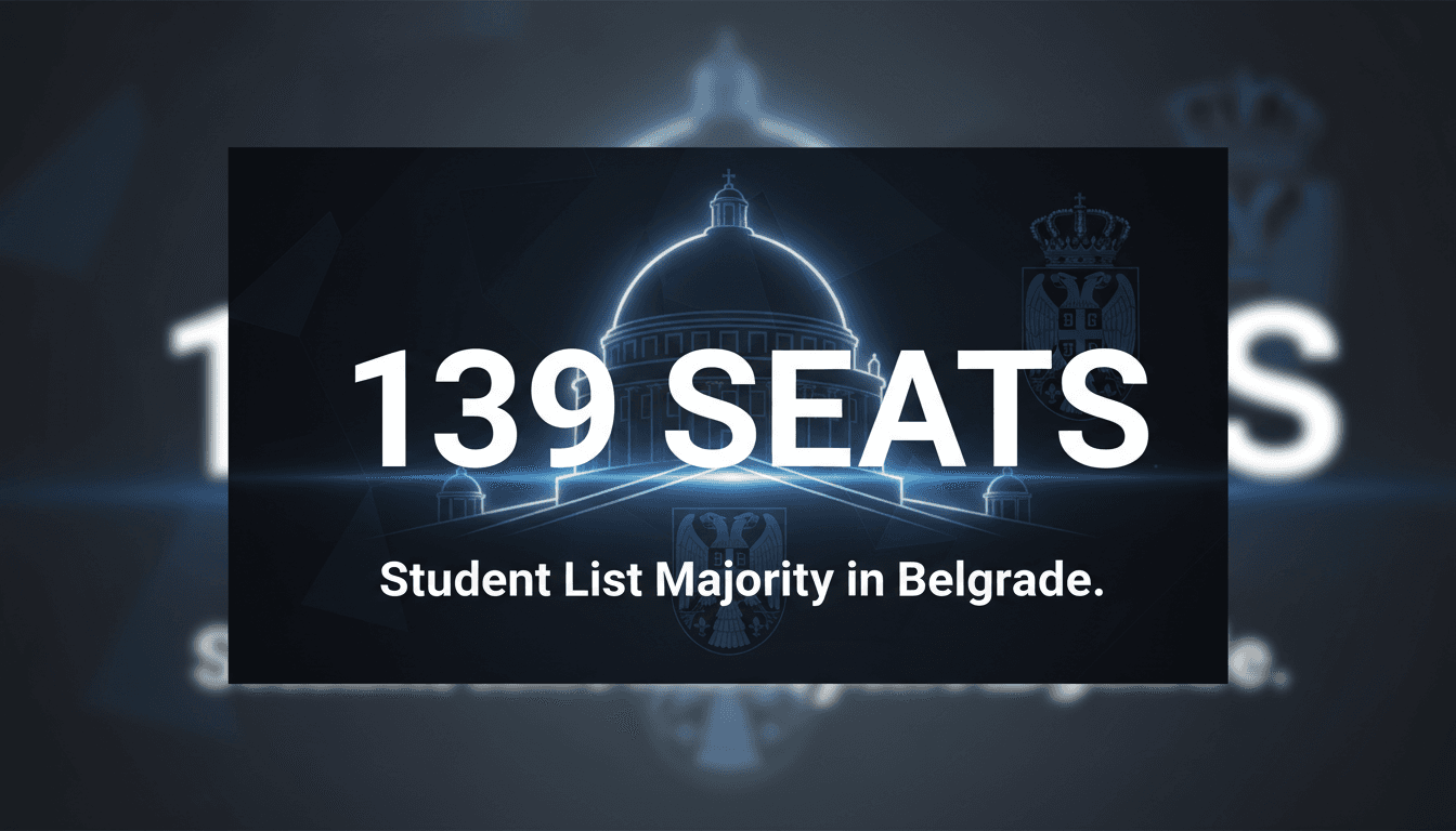 Minimalist graphic showing 139 parliamentary seats won in the Serbia parliamentary election by the Student List opposition movement