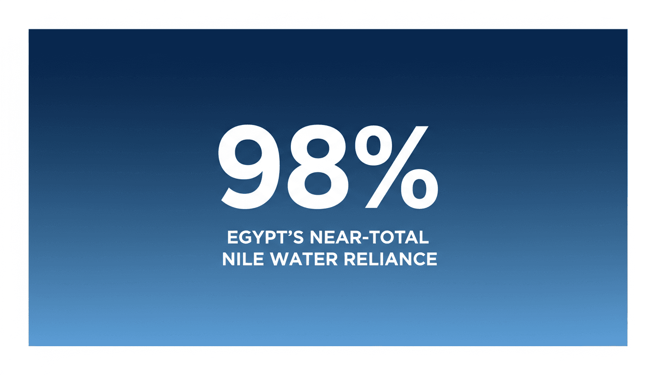 Bold typography reading 98 percent highlighting Egypt Nile water rights dependency on blue background