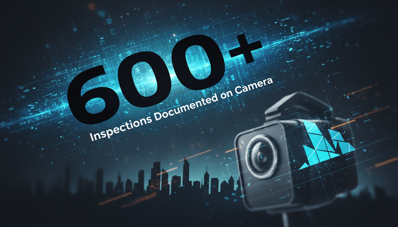 Minimalist infographic displaying the 600+ recorded inspections figure for Riyadh municipal body-worn cameras.