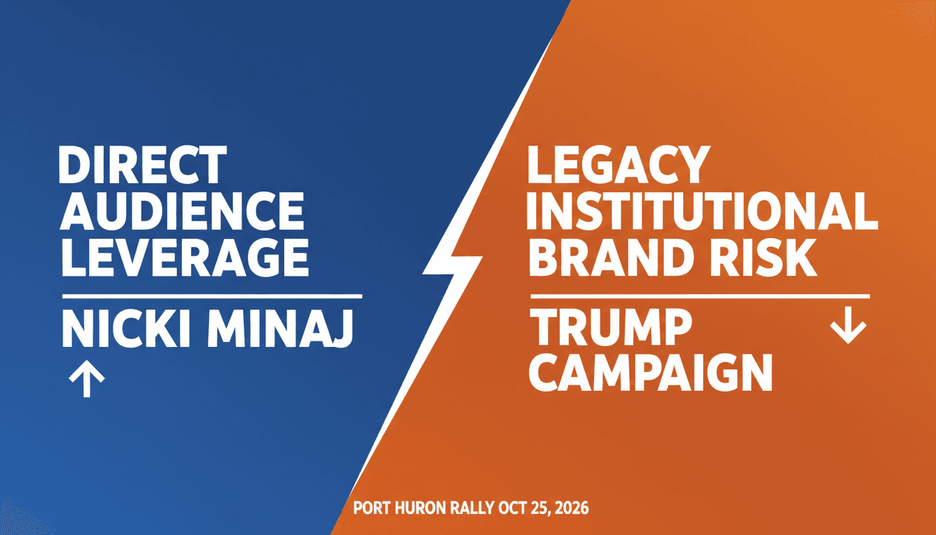 Nicki Minaj speaks at an arena podium during a high-profile political rally in Michigan