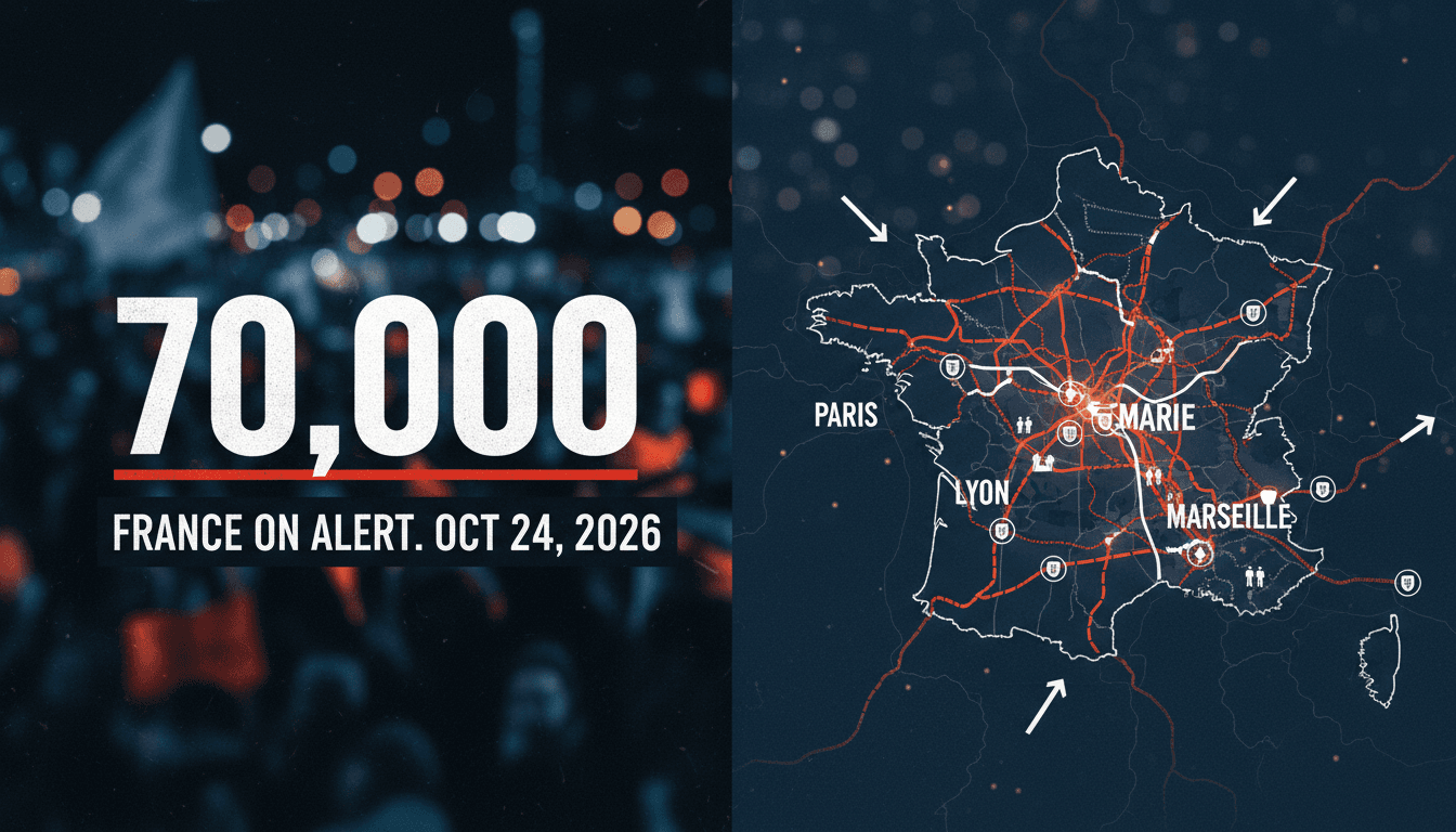 Map graphic showing French security deployment and protest containment zones across Paris and Lyon