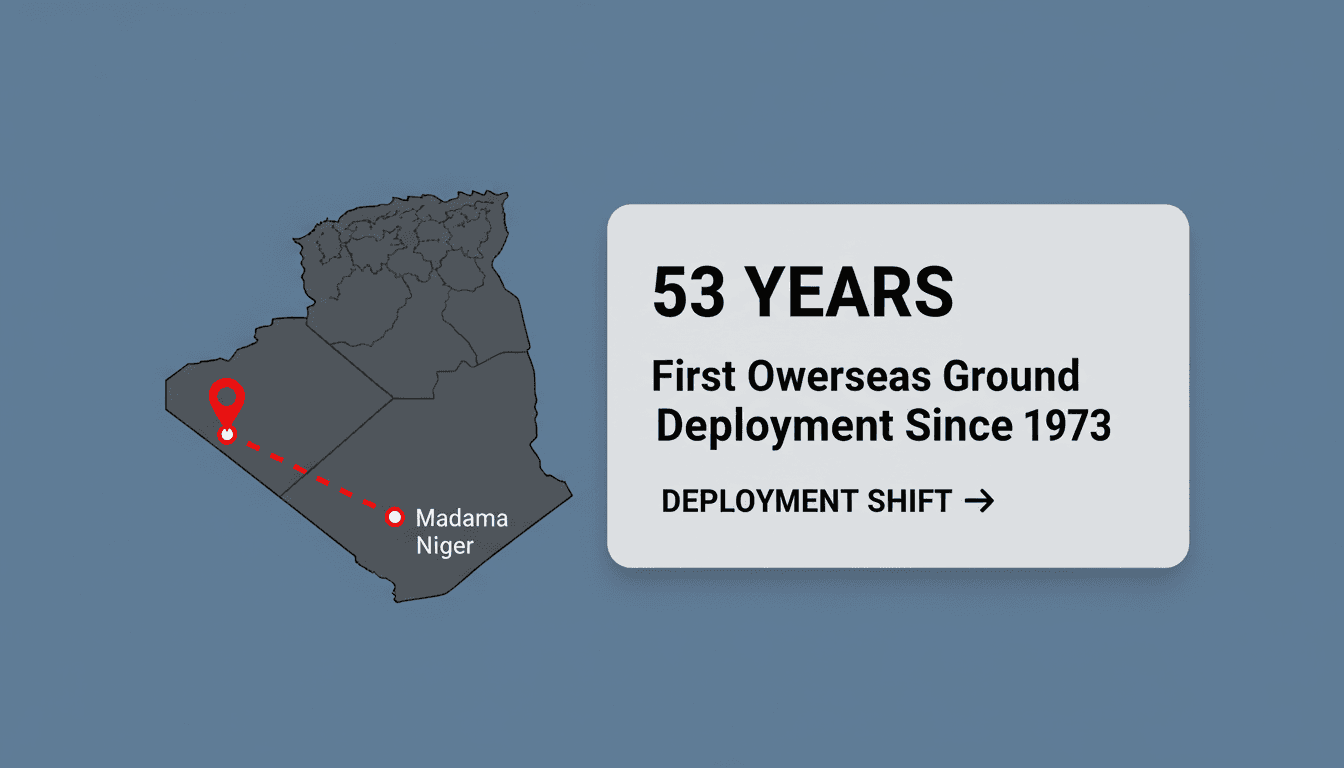 Map graphic showing the cross-border route between Algeria and Madama in Niger for Algerian military deployment