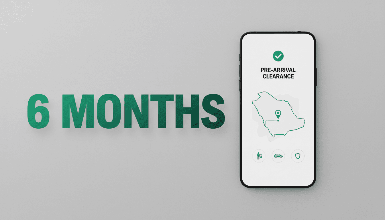 Minimalist display highlighting the new Absher Travel for Visitors digital platform for Saudi land borders