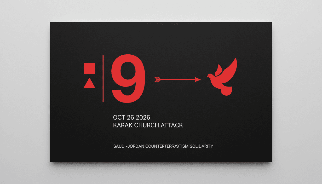 Minimalist graphic displaying the number 9 representing casualties reported in the Jordan Karak attack alongside diplomatic emblems