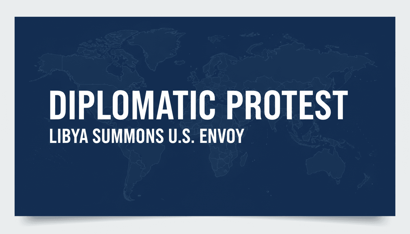Minimalist card design depicting text about Libya U.S. diplomatic relations and formal protest