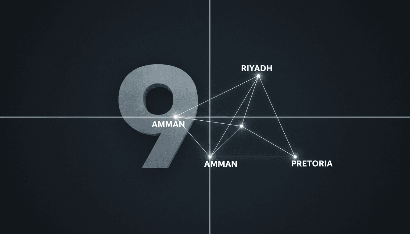 Minimalist graphic highlighting regional diplomacy connecting Saudi Arabia, Jordan, and South Africa