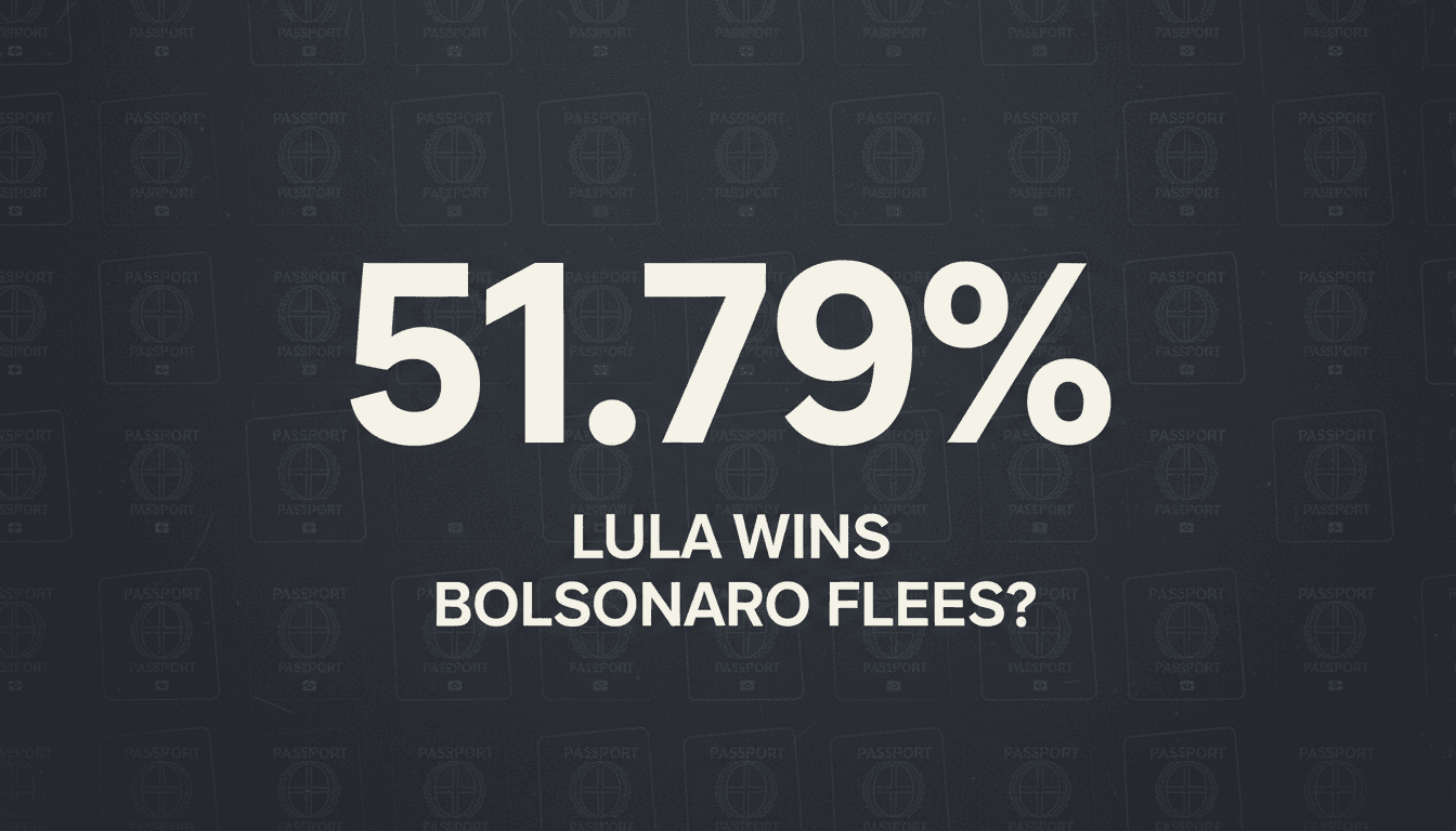 Graphic showing election vote share statistics with Brazilian flag colors and legal document motifs