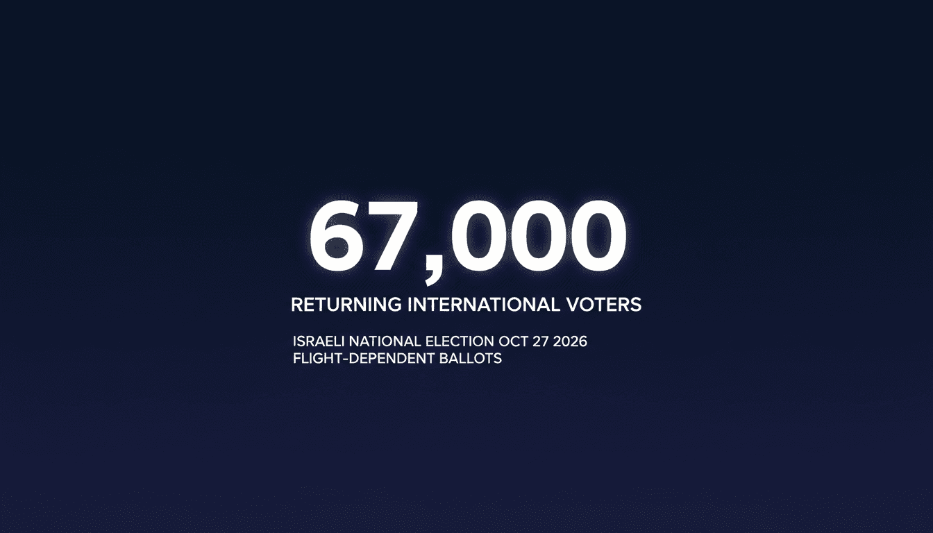 Minimalist graphic card showing the number 67,000 representing Israeli expats flying home to vote in the 2026 election