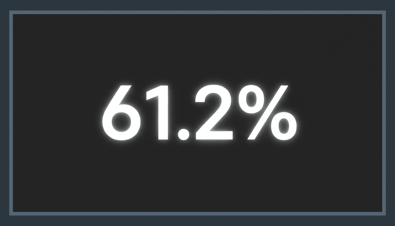 Minimalist infographic displaying 61.2 percent vote projection for Venezuela elections amid María Corina Machado return