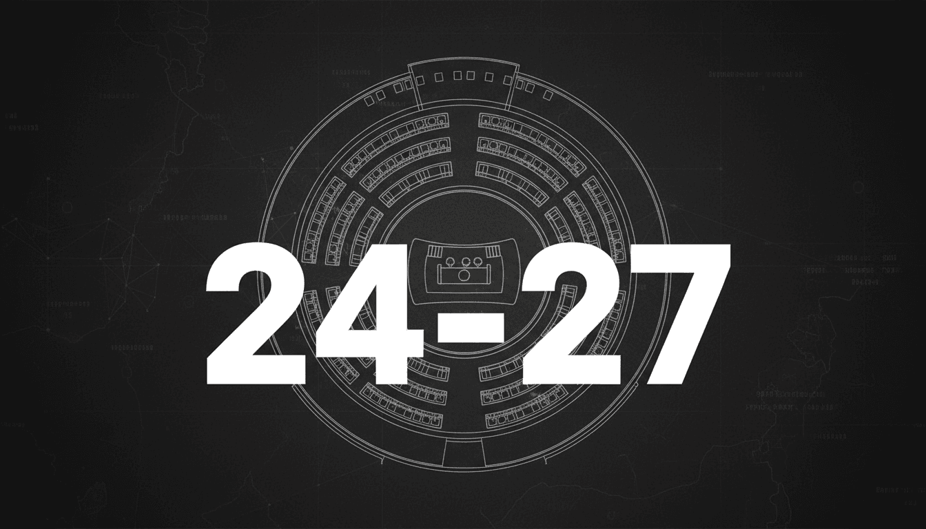 Minimalist infographic displaying the Knesset seating layout alongside Israeli election exit poll seat projections.
