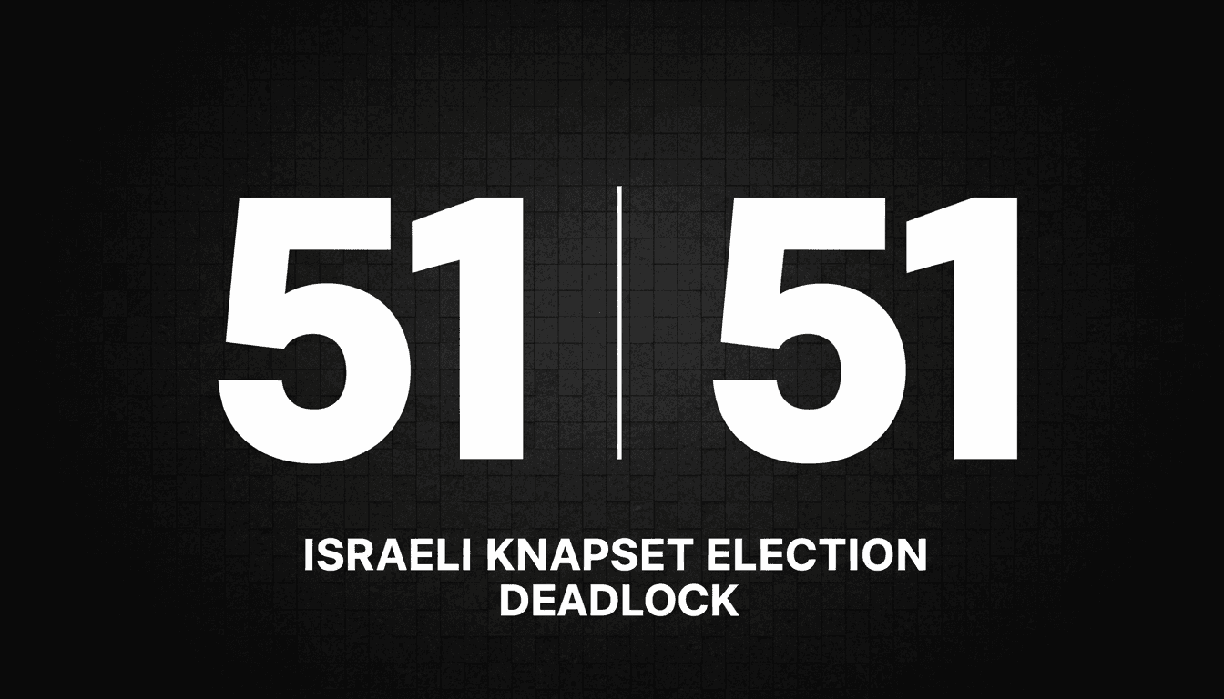 Minimalist graphic showing a 51 to 51 seat split in the Israel Knesset election deadlock