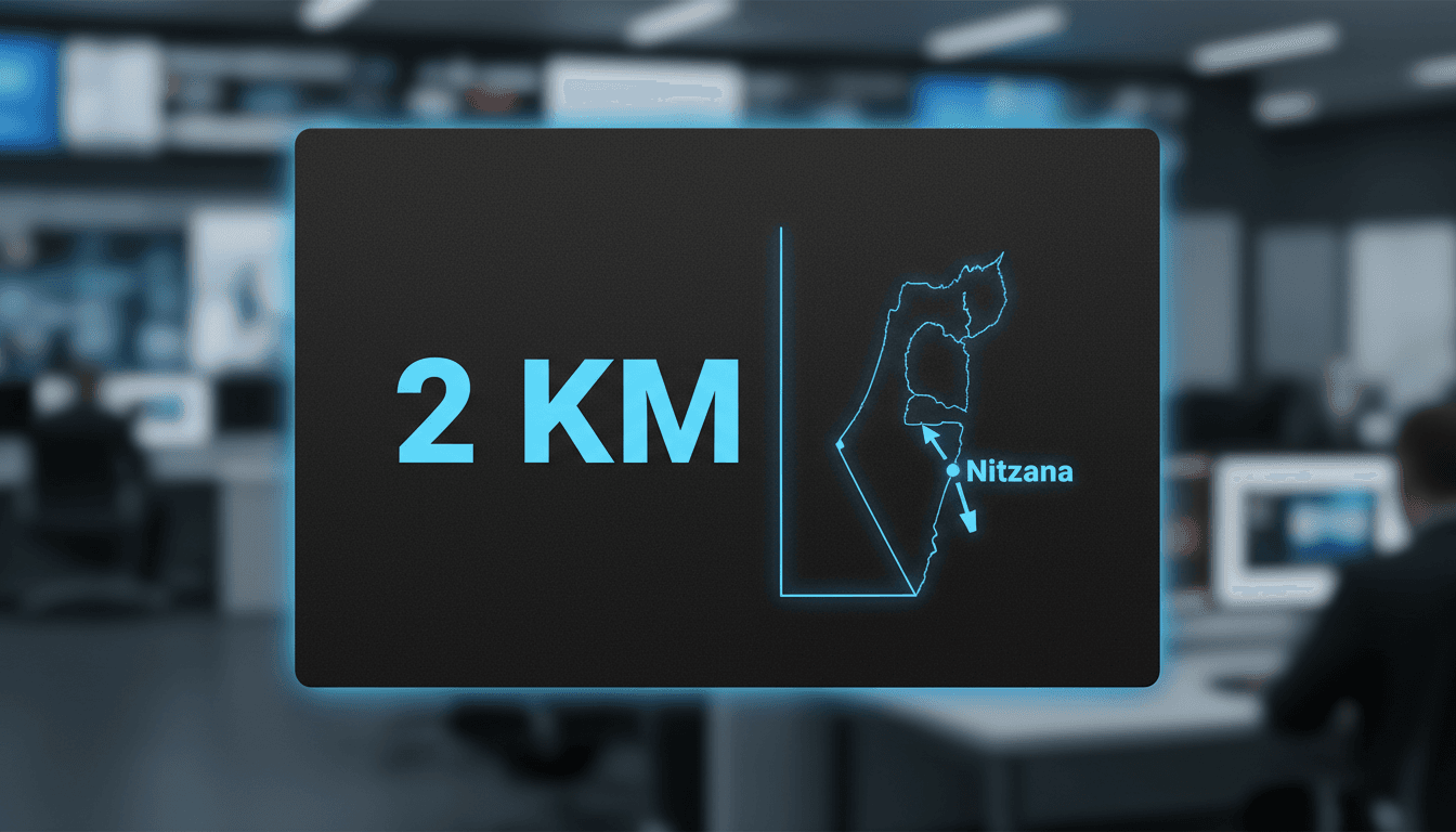 Minimalist map graphic displaying the Nitzana border corridor between Israel and Egypt with security coordinates.