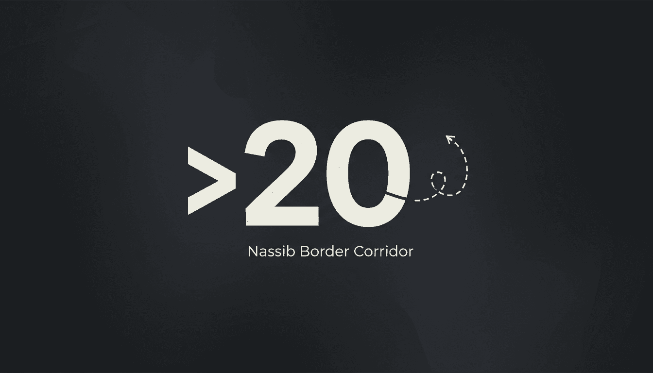 Minimalist map graphic highlighting Jordan airstrikes in southern Syria near the Nassib border crossing
