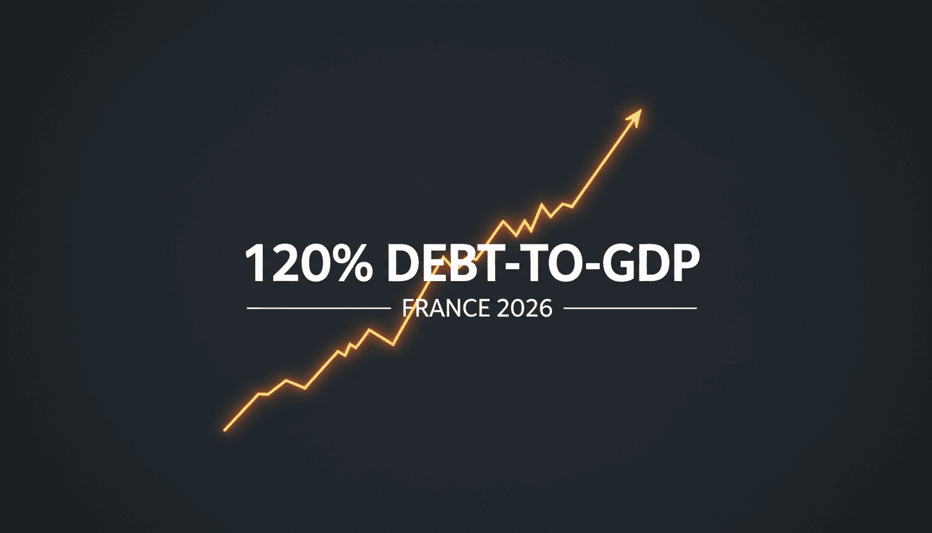 Clean minimalist graphic highlighting France national debt metrics during 2026 student protests