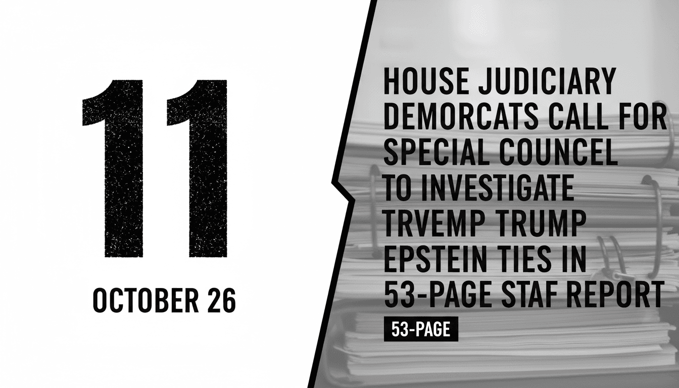 Bold typographic display of the House Judiciary Committee report on the Trump Epstein special counsel request