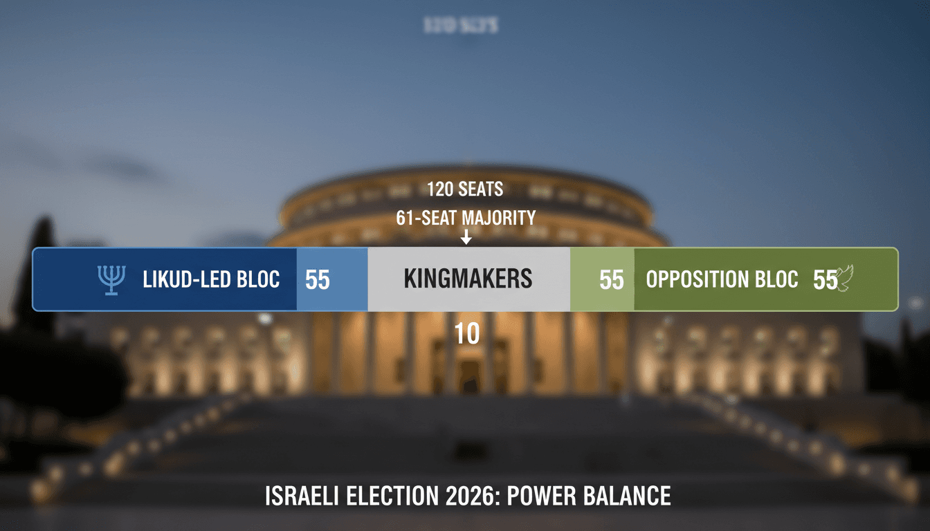Knesset seat distribution diagram illustrating the October 2026 Israeli parliamentary election deadlock