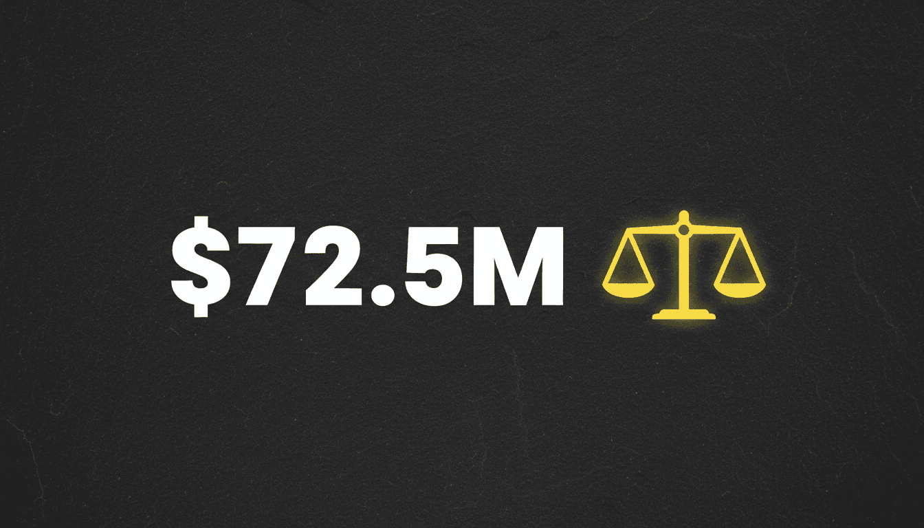 Minimalist card showing 72.5 million dollars text representing the Hasan Piker defamation lawsuit against Scott Jennings