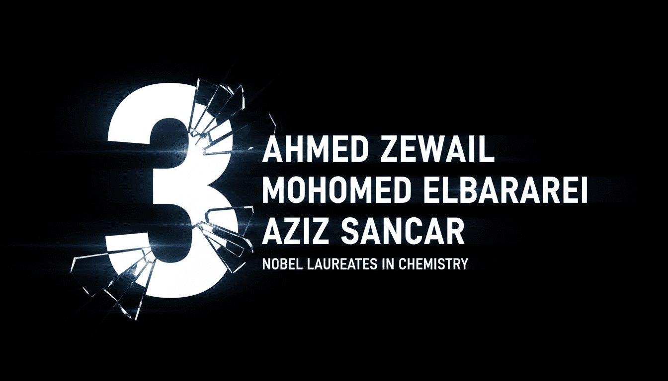 Minimalist data visual highlighting three Arab Nobel laureates in chemistry disproving claims on Arab science output.