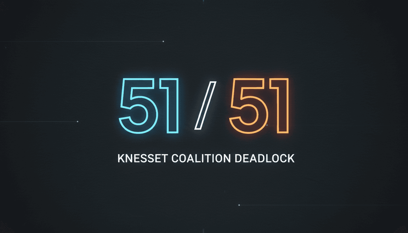 Minimalist graphic showing a 51-51 tie for the Israel 2026 election Knesset exit polls