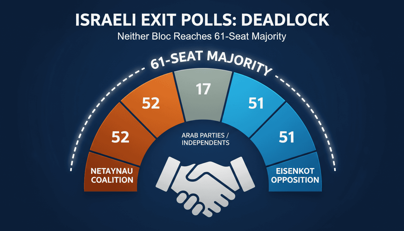 Data graphic illustrating seat distributions in the 120-seat Knesset following the Israeli legislative election.