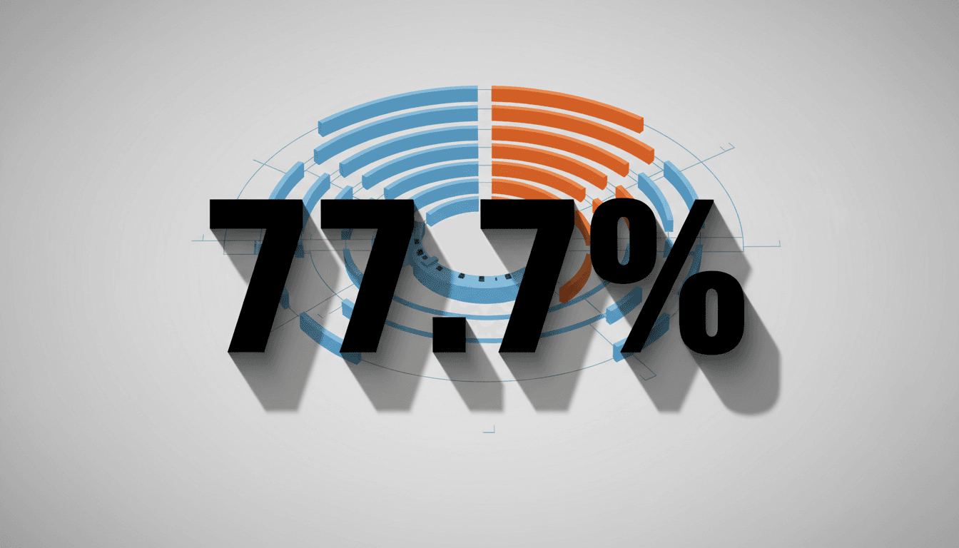 Minimalist infographic displaying the 77.7 percent Israeli election turnout statistic over a Knesset chamber outline