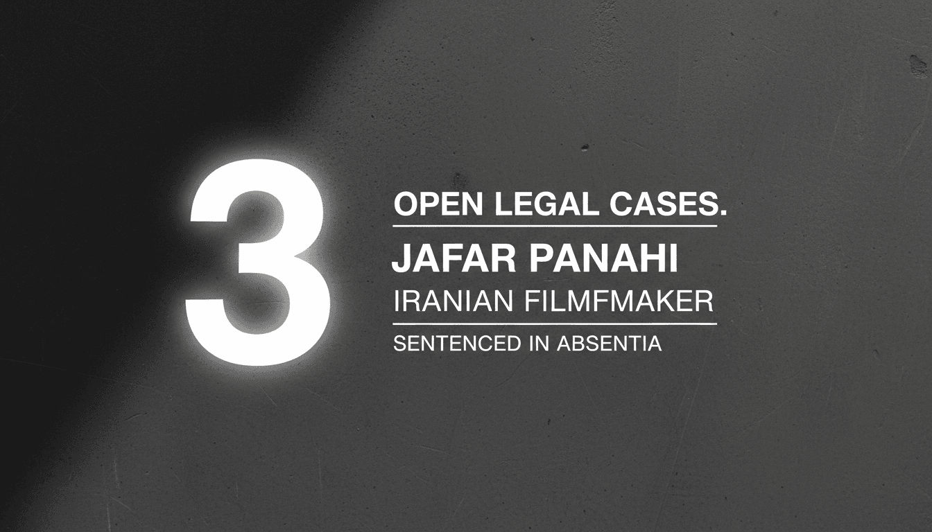 Minimalist card design highlighting legal case metrics surrounding Iranian filmmaker Jafar Panahi sentence