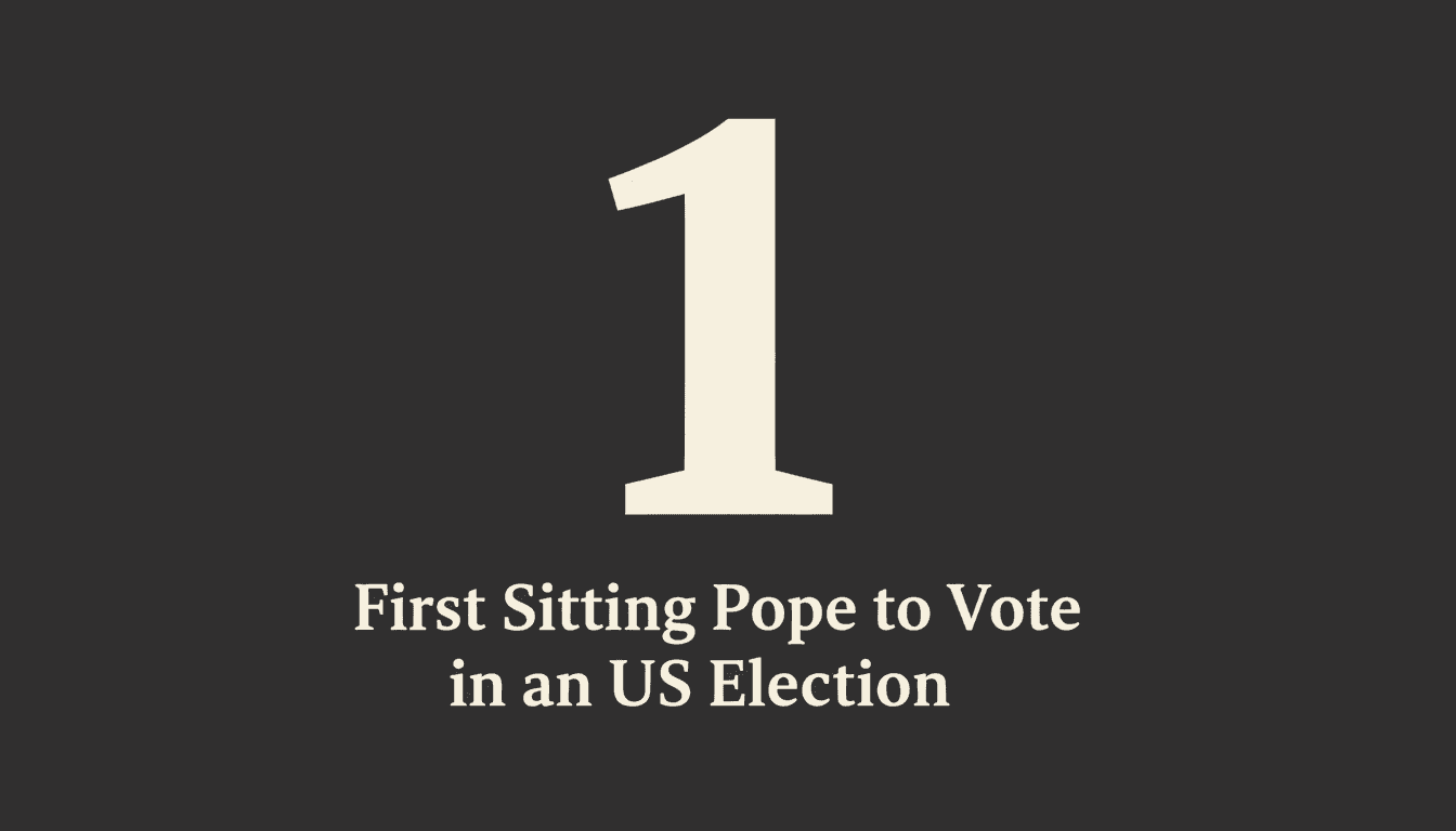 Minimalist graphic card showing the number 1 highlighting Pope Leo XIV voting in US elections