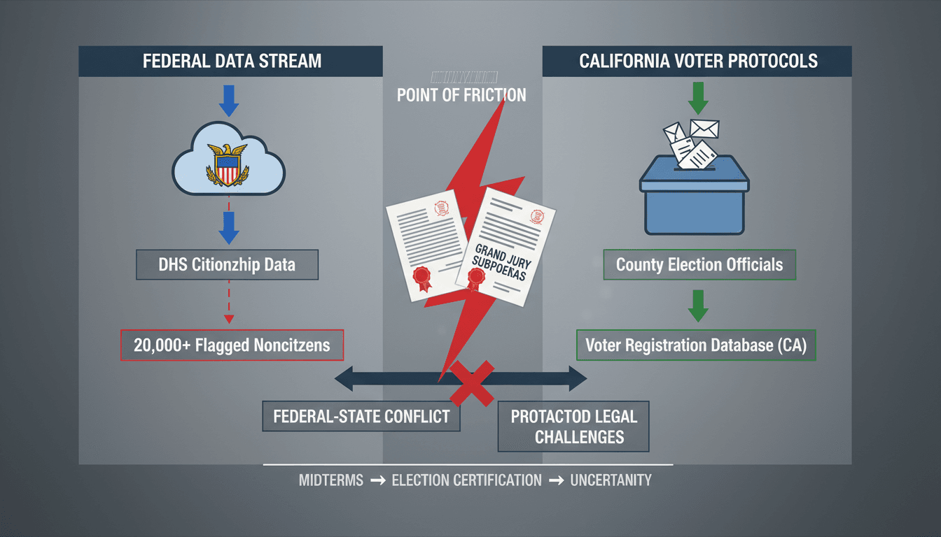 Federal grand jury subpoenas and election registration documents illustrating the DOJ California voter rolls investigation