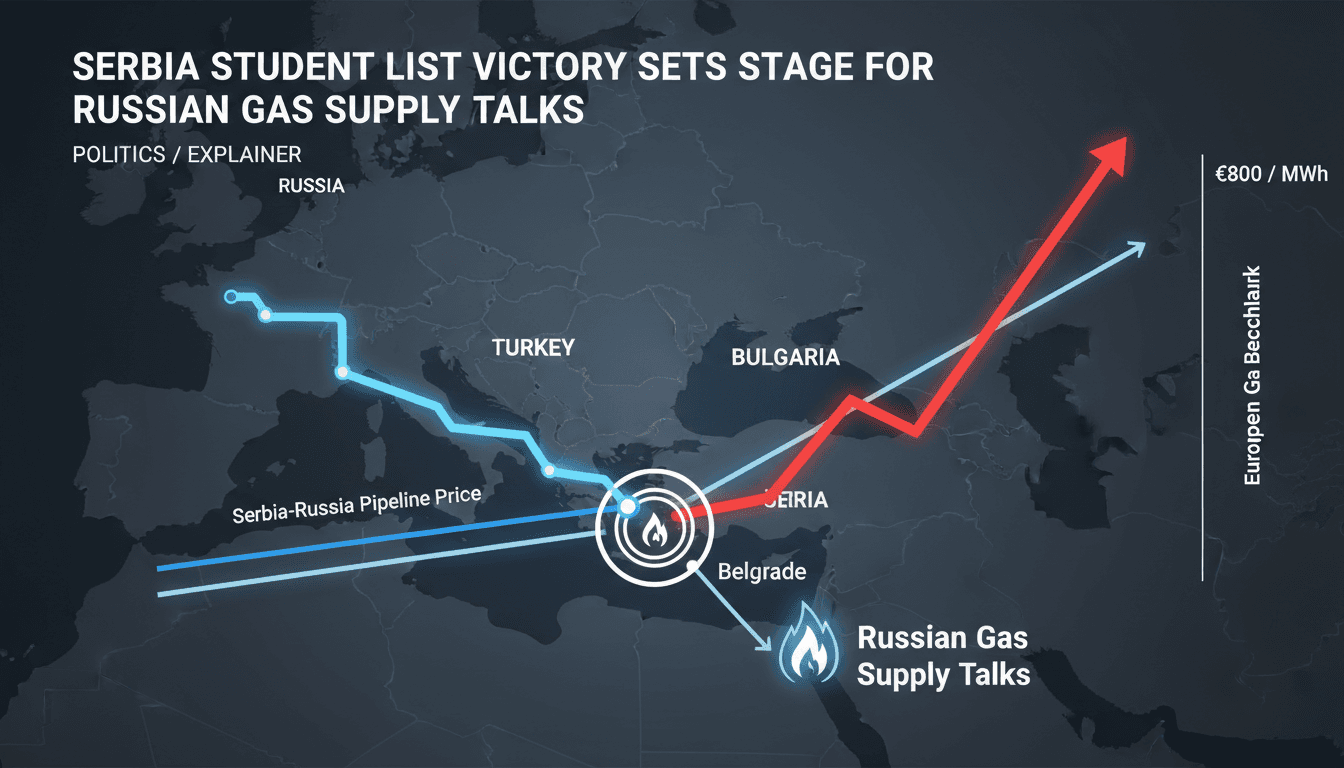 Natural gas pipeline infrastructure entering Serbia, highlighting TurkStream energy talks with Russia.