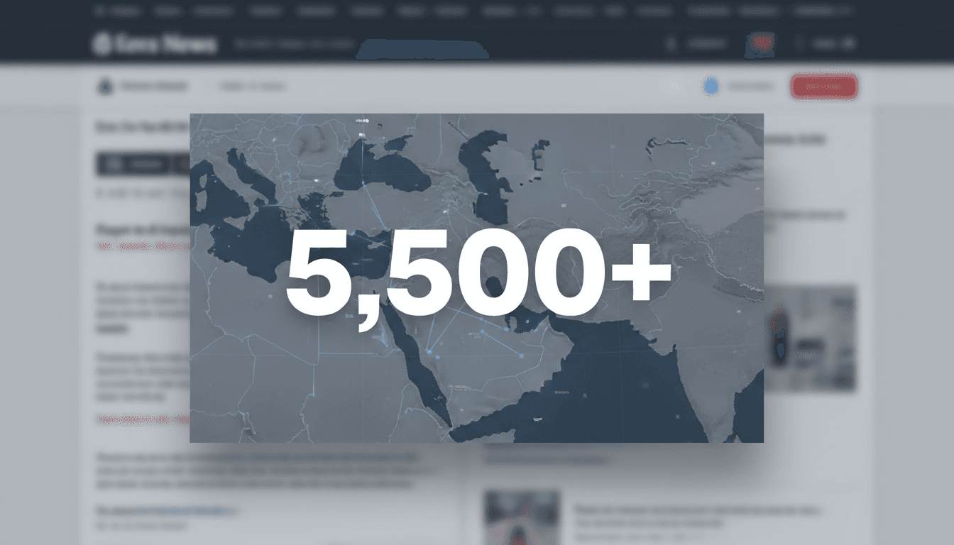 Graphic displaying 5,500+ over a map of the Strait of Hormuz regarding military options against Iran.