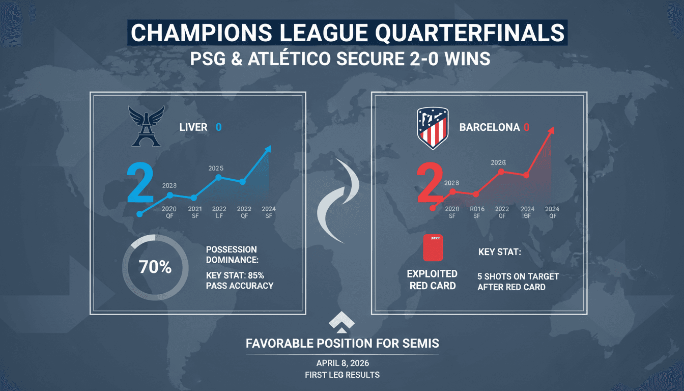 Paris Saint-Germain and Atlético Madrid Secure 2–0 Wins in UEFA Champions League Quarterfinals