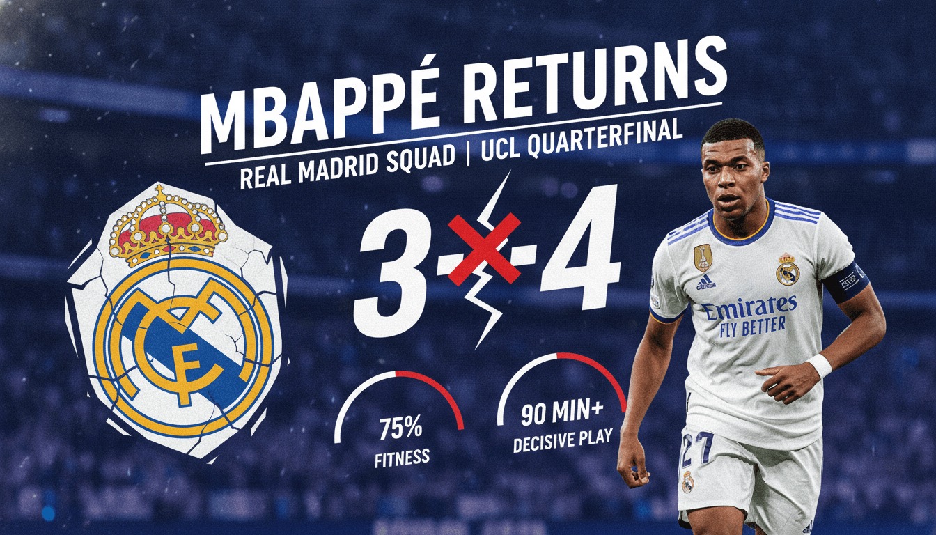 Kylian Mbappé Returns to Real Madrid Squad for Champions League Quarterfinal Against Bayern Munich