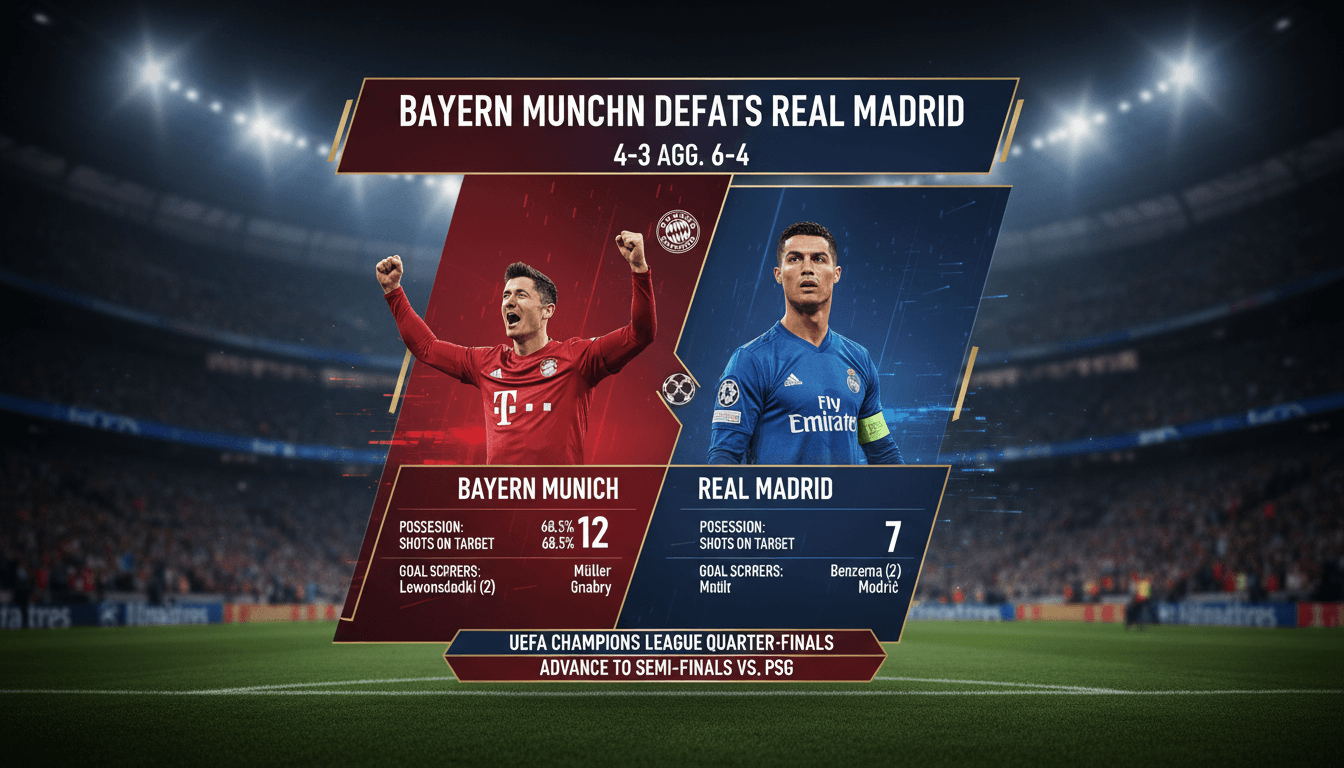 Bayern Munich defeats Real Madrid 4-3 to advance in UEFA Champions League