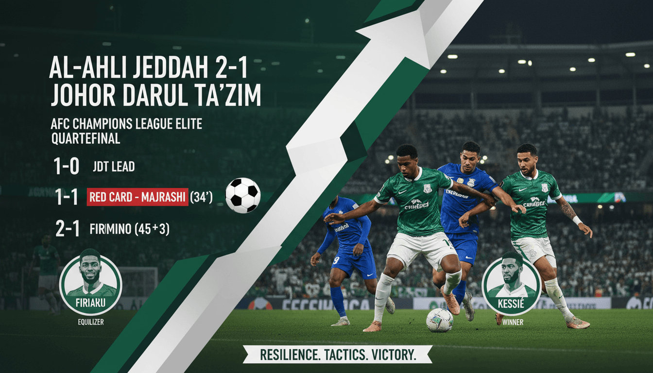 Al-Ahli Jeddah defeats Johor Darul Ta'zim 2-1 in AFC Champions League quarterfinal despite red card