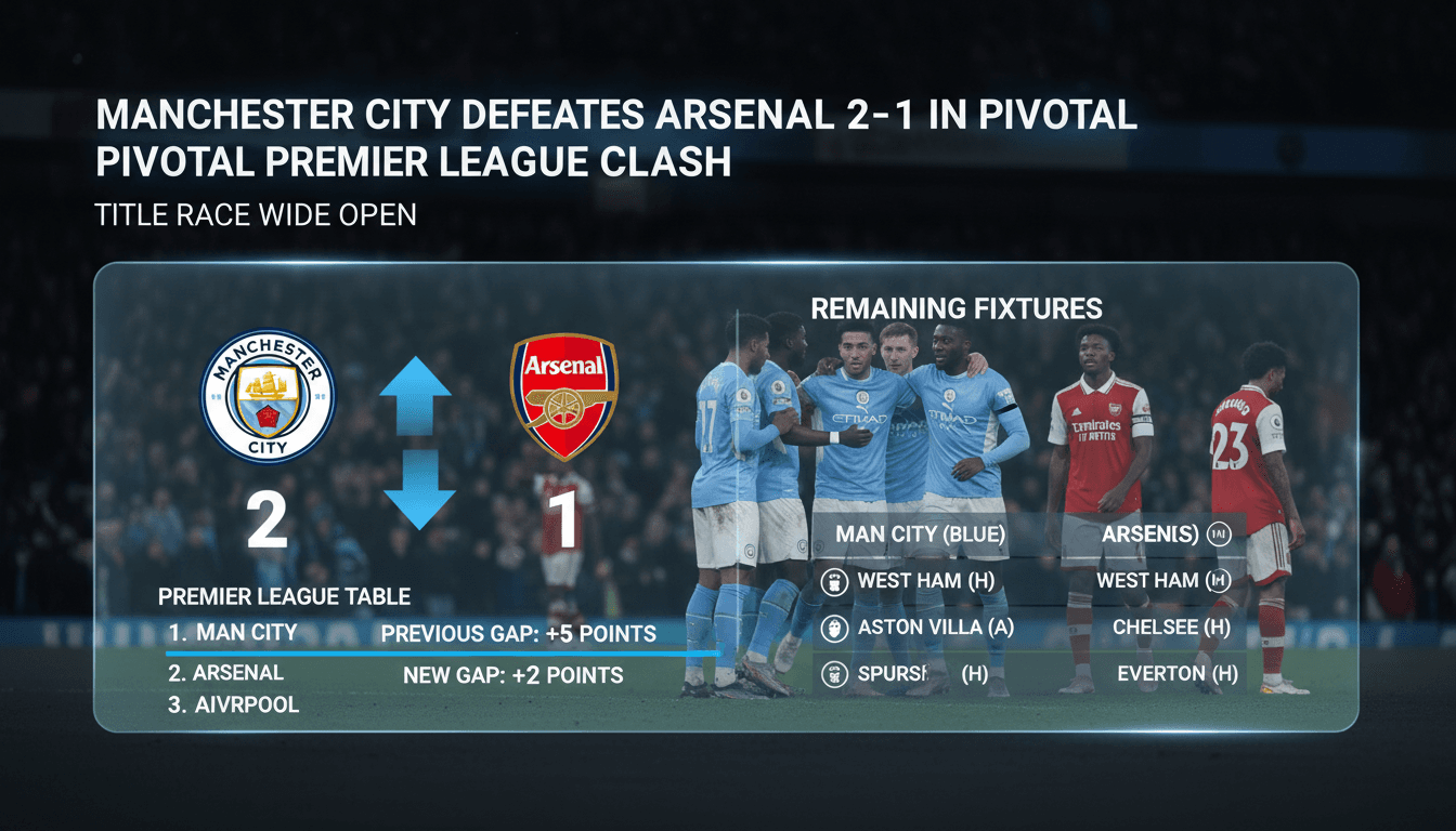 Manchester City defeats Arsenal 2-1 in pivotal Premier League clash