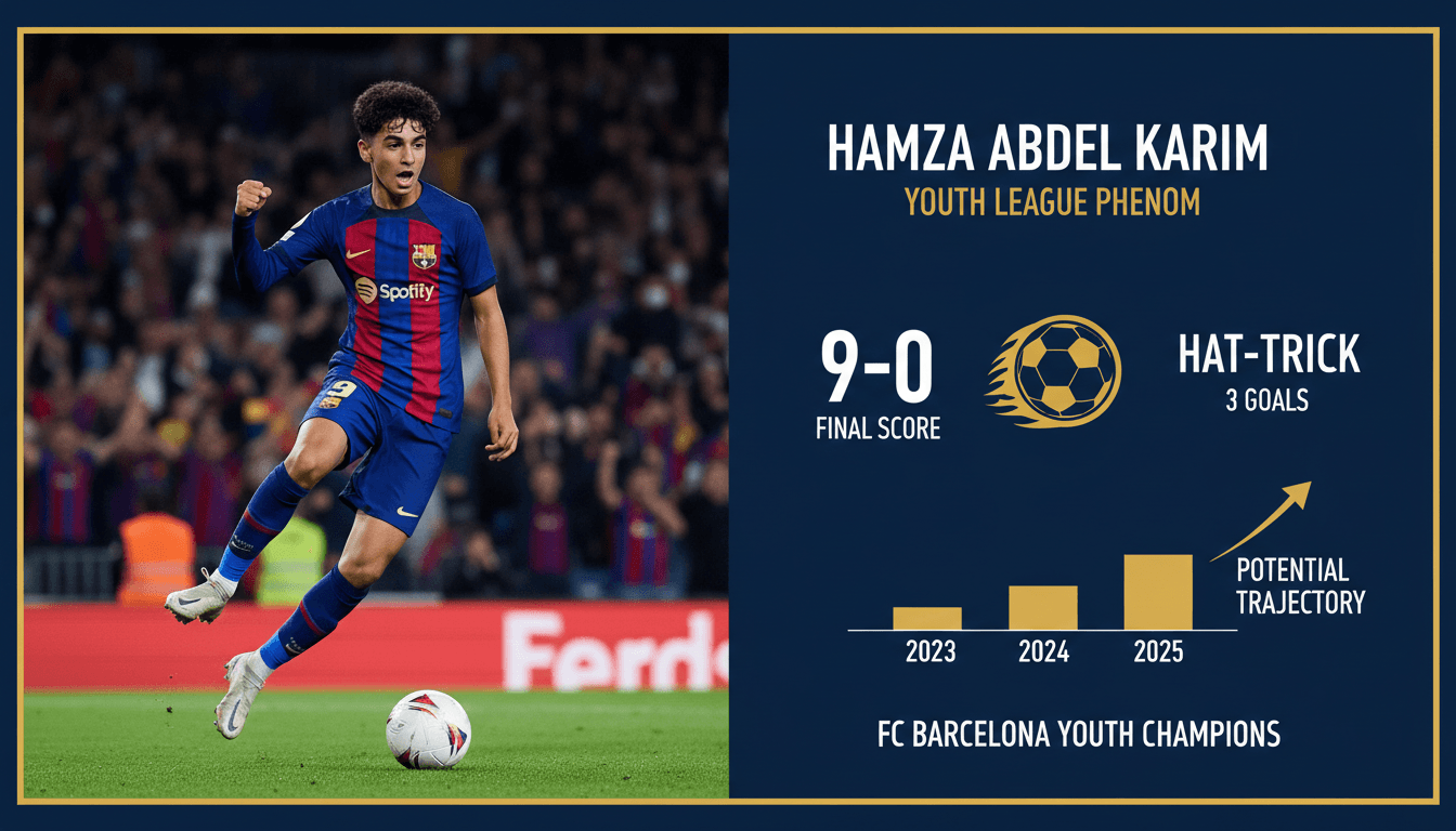 Hamza Abdel Karim celebrating after scoring a hat-trick for FC Barcelona.