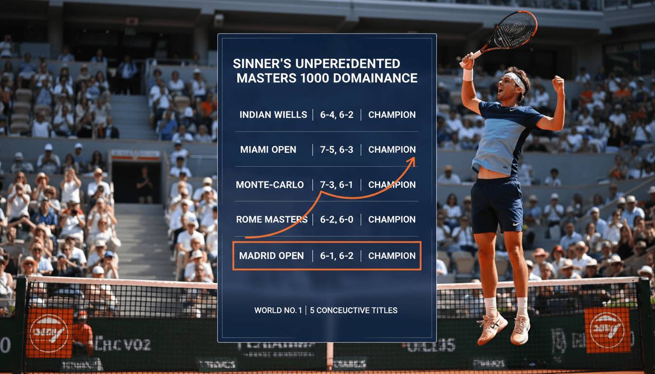 Jannik Sinner wins Madrid Open, achieving fifth consecutive Masters 1000 title