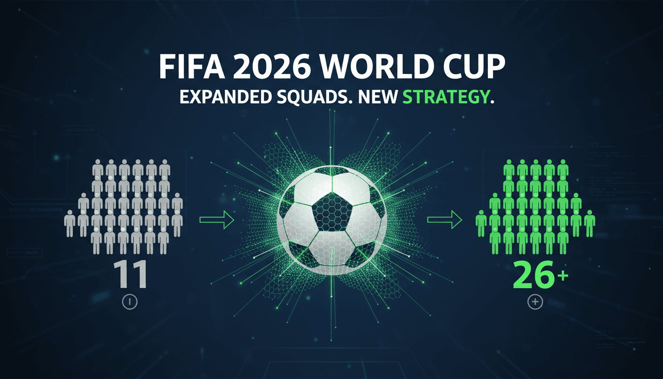 FIFA World Cup 2026 logo with 26 players announcement