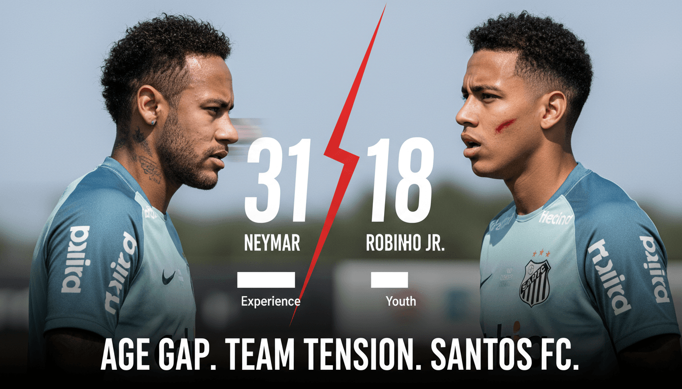 Neymar and Robinho Jr. during a Santos FC training session.