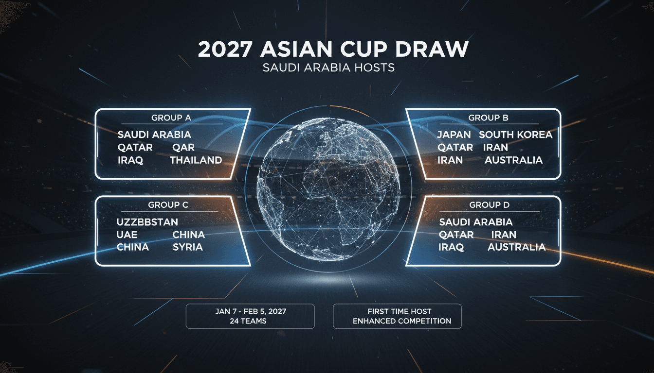 A visual representation of the 2027 Asian Cup draw and groupings.