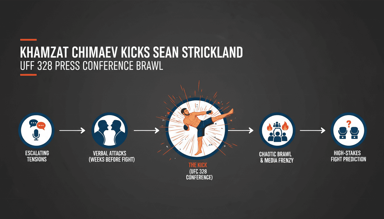 Khamzat Chimaev and Sean Strickland at UFC 328 press conference confrontation